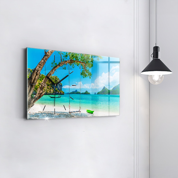 Glass wall clock rectangular Sunny island Thailand