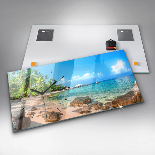 Glass wall clock rectangular Beautiful beach in Thailand