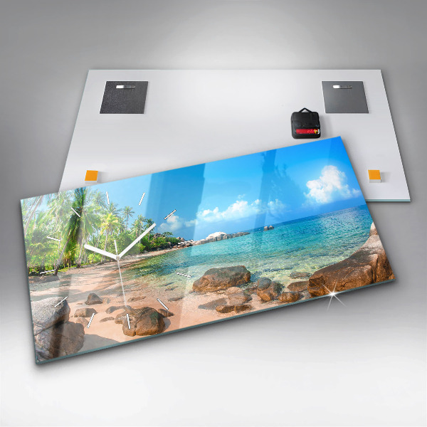 Glass wall clock rectangular Beautiful beach in Thailand