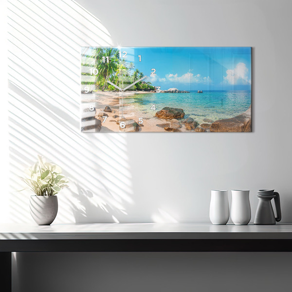 Glass wall clock rectangular Beautiful beach in Thailand