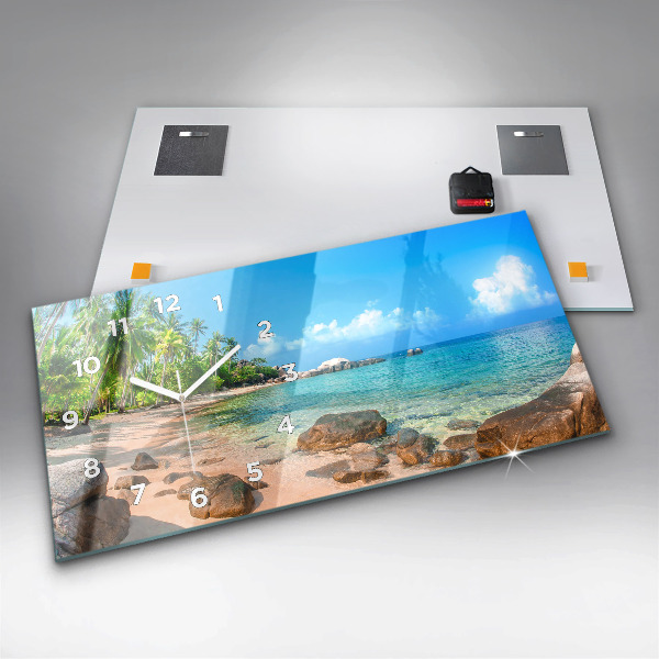 Glass wall clock rectangular Beautiful beach in Thailand