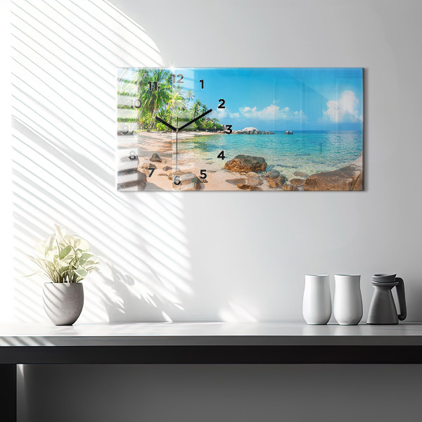 Glass wall clock rectangular Beautiful beach in Thailand