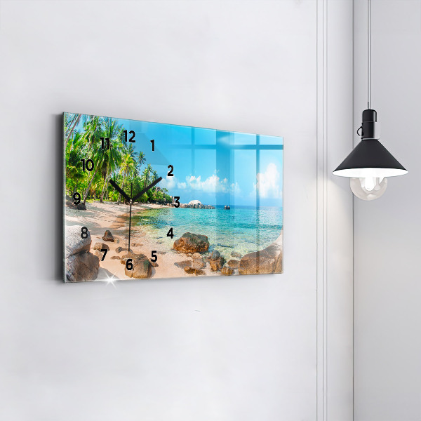 Glass wall clock rectangular Beautiful beach in Thailand