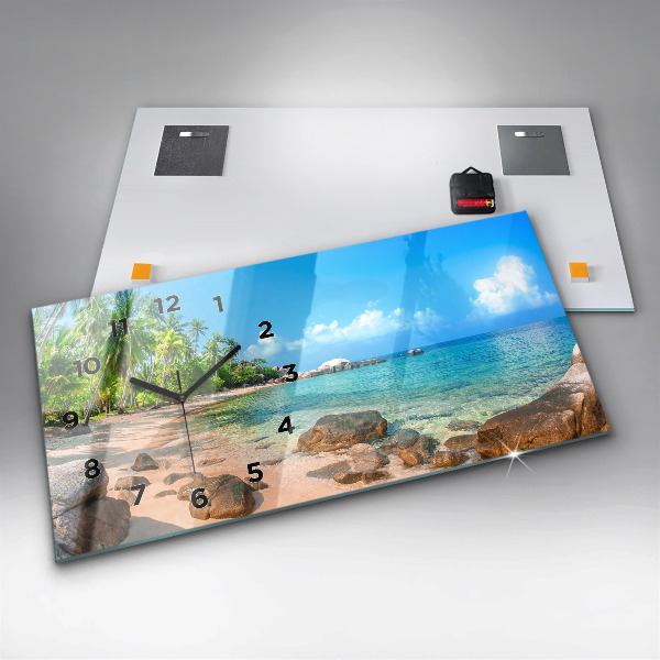 Glass wall clock rectangular Beautiful beach in Thailand