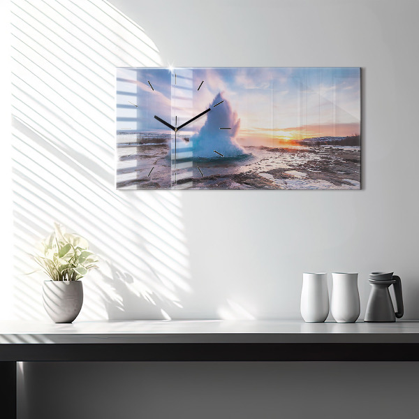 Glass wall clock rectangular Geyser on the island of Iceland