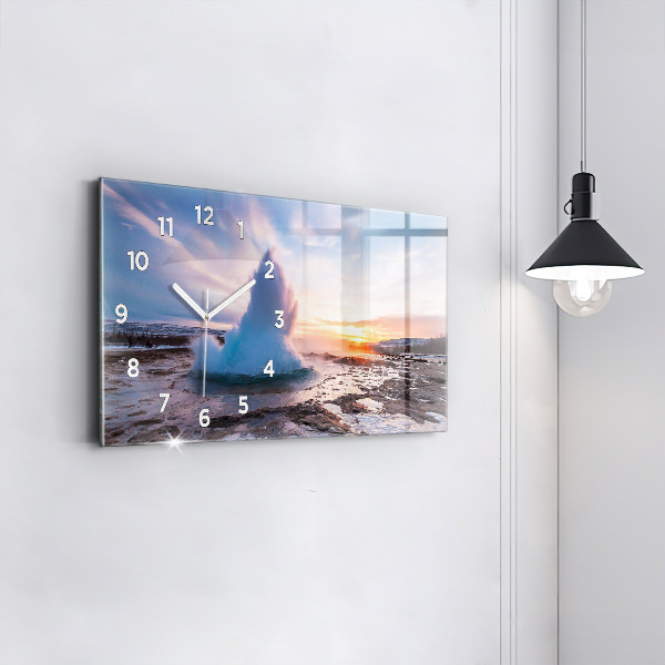 Glass wall clock rectangular Geyser on the island of Iceland