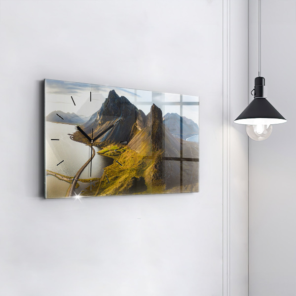 Glass wall clock rectangular Road in Iceland