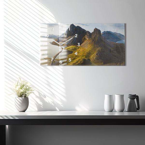 Glass wall clock rectangular Road in Iceland