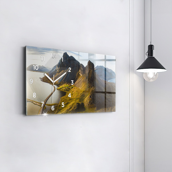 Glass wall clock rectangular Road in Iceland