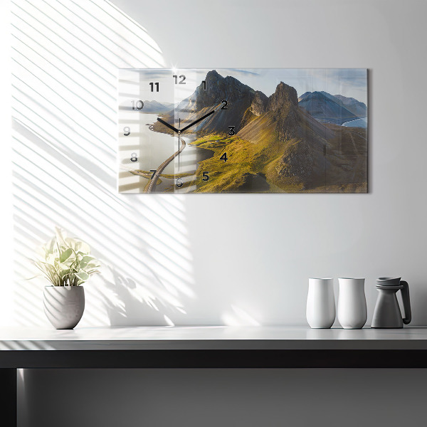 Glass wall clock rectangular Road in Iceland