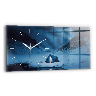 Glass wall clock rectangular Tent in the mountains of Iceland