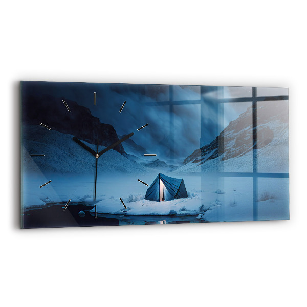 Glass wall clock rectangular Tent in the mountains of Iceland