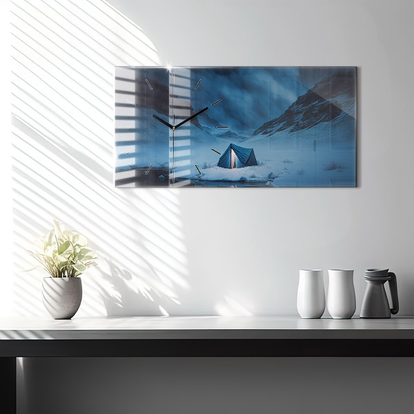 Glass wall clock rectangular Tent in the mountains of Iceland