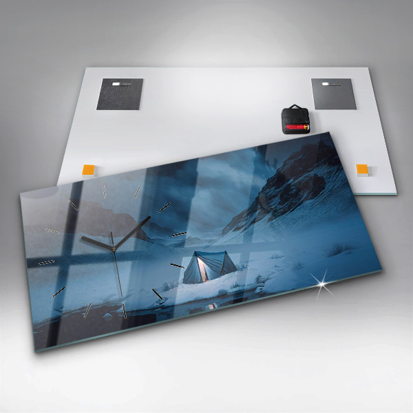 Glass wall clock rectangular Tent in the mountains of Iceland