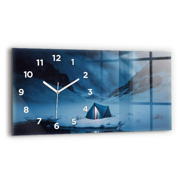 Glass wall clock rectangular Tent in the mountains of Iceland