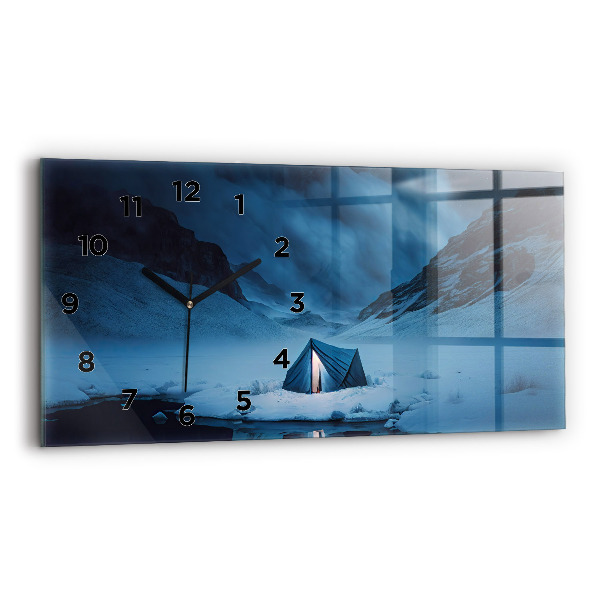 Glass wall clock rectangular Tent in the mountains of Iceland