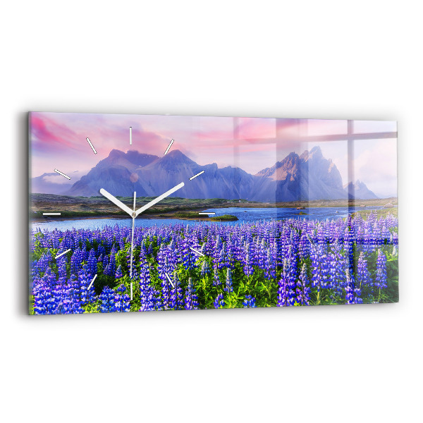 Glass wall clock rectangular Mountain view Iceland