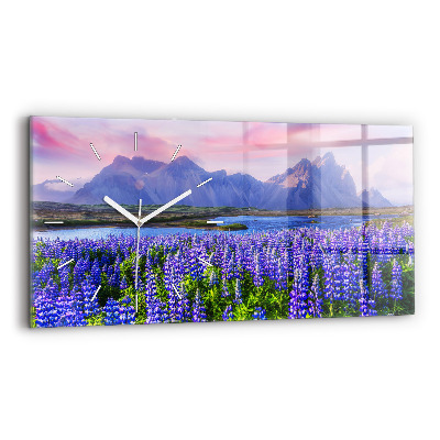 Glass wall clock rectangular Mountain view Iceland