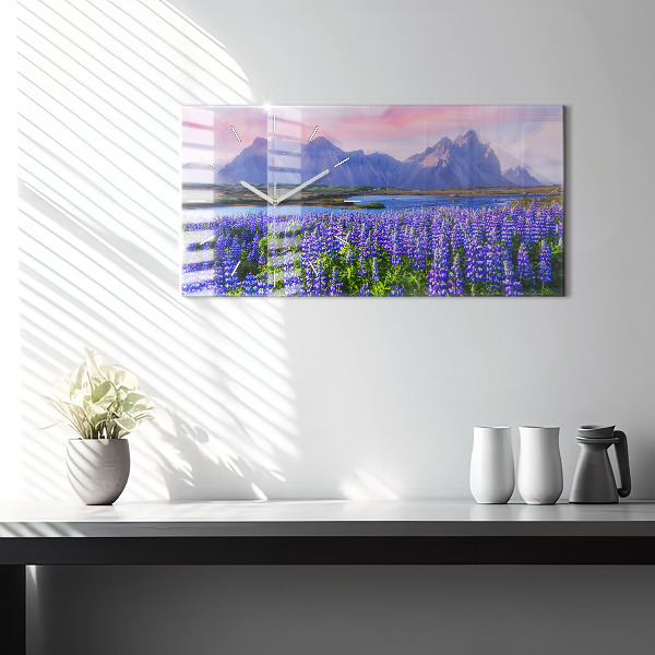 Glass wall clock rectangular Mountain view Iceland