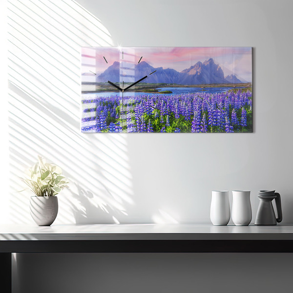 Glass wall clock rectangular Mountain view Iceland