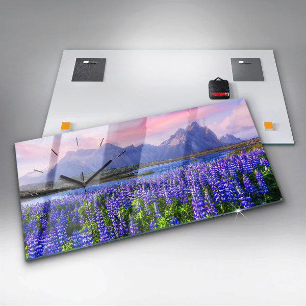 Glass wall clock rectangular Mountain view Iceland