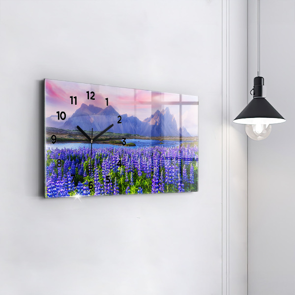 Glass wall clock rectangular Mountain view Iceland