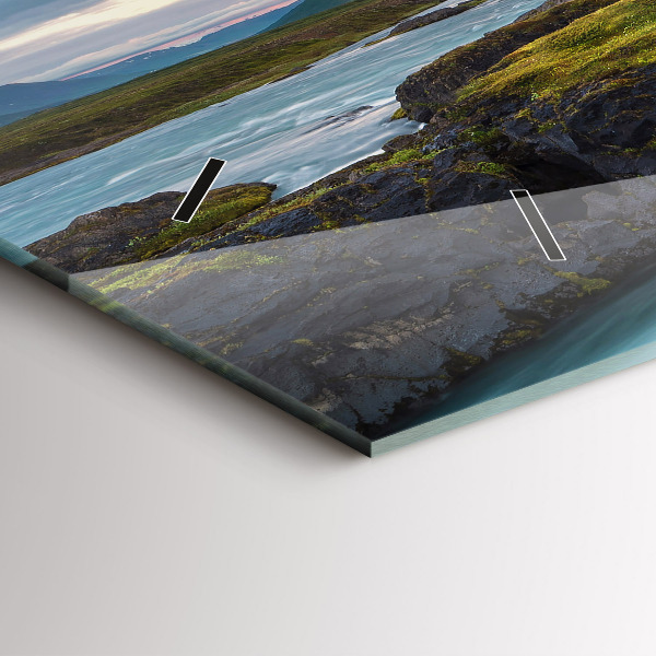 Glass wall clock rectangular Landscape with a waterfall