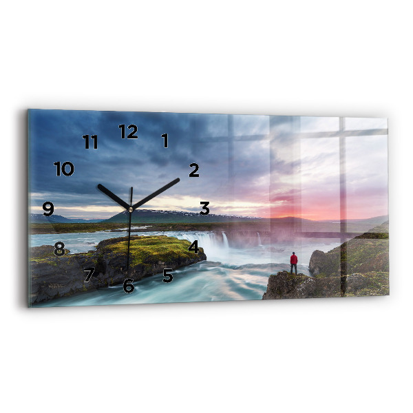 Glass wall clock rectangular Landscape with a waterfall