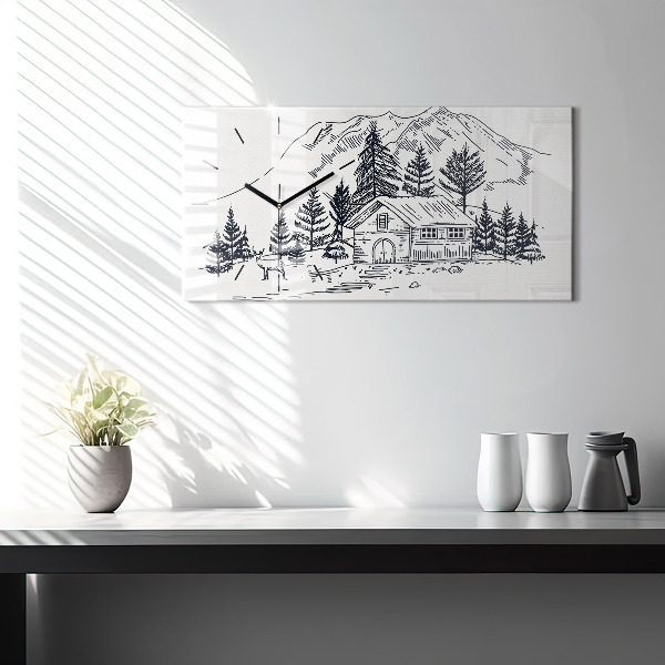 Glass wall clock rectangular Cartoon town