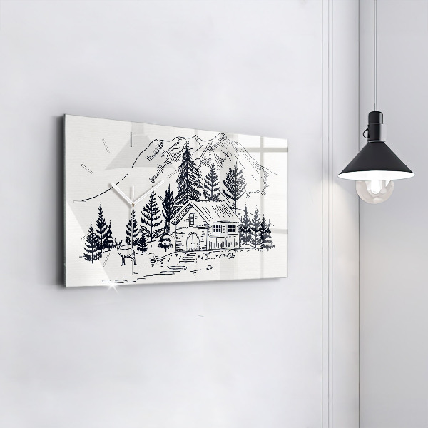 Glass wall clock rectangular Cartoon town