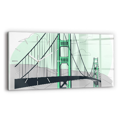 Glass wall clock rectangular Green Bridge
