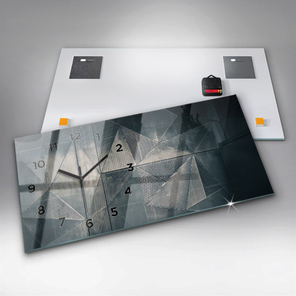 Glass wall clock rectangular Metal abstract triangles