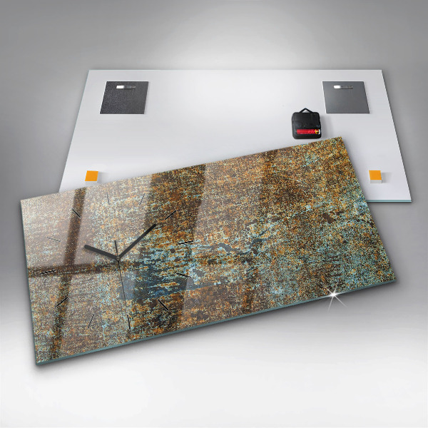 Glass wall clock rectangular Old Metal Texture