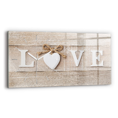 Glass wall clock rectangular The inscription love
