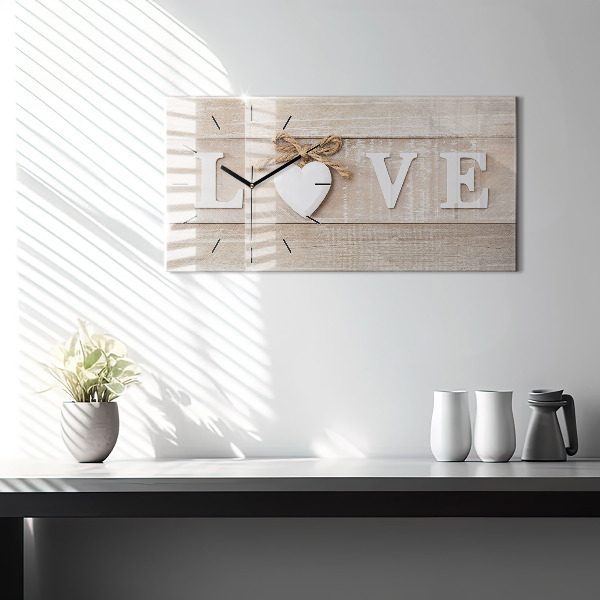 Glass wall clock rectangular The inscription love