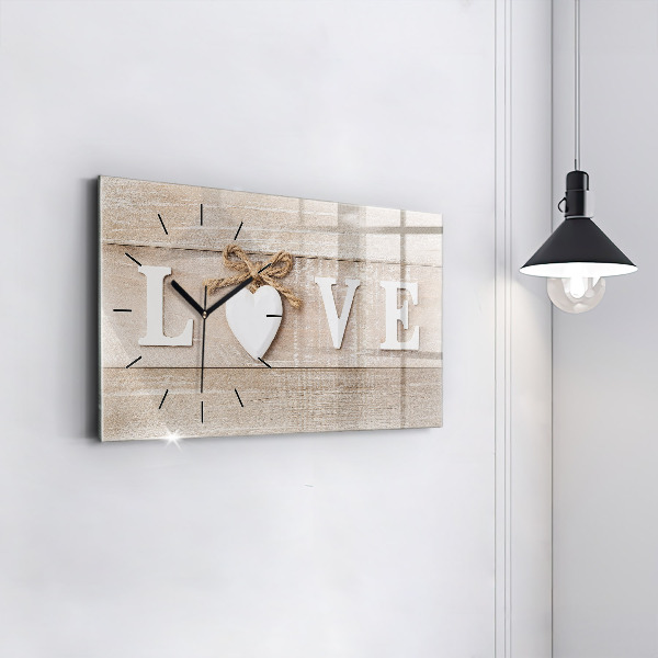 Glass wall clock rectangular The inscription love