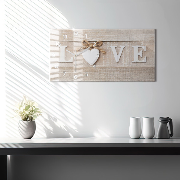 Glass wall clock rectangular The inscription love