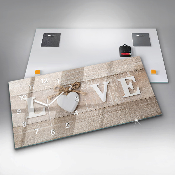 Glass wall clock rectangular The inscription love