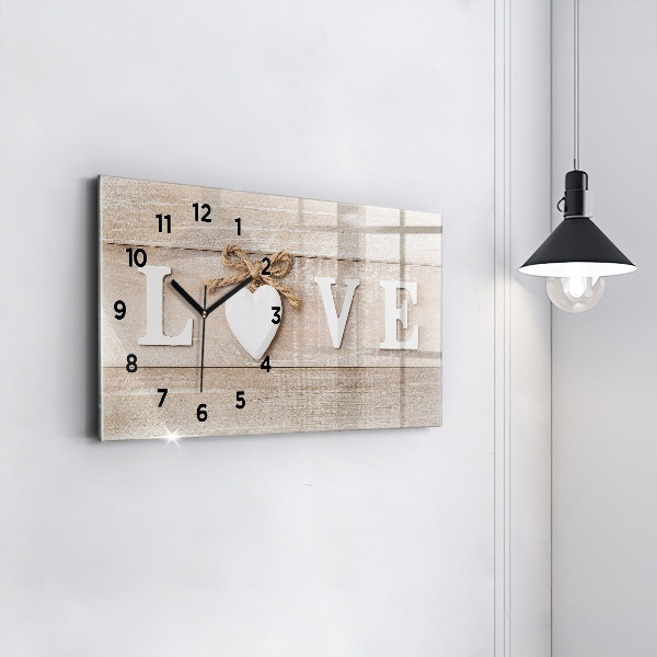 Glass wall clock rectangular The inscription love