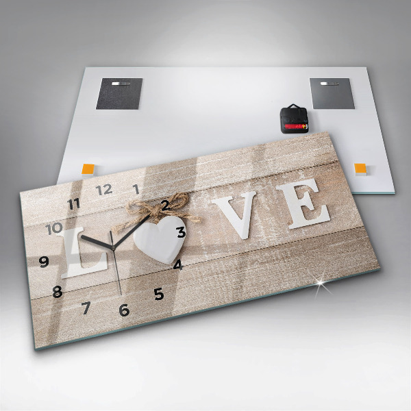 Glass wall clock rectangular The inscription love