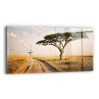 Glass wall clock rectangular African Landscape
