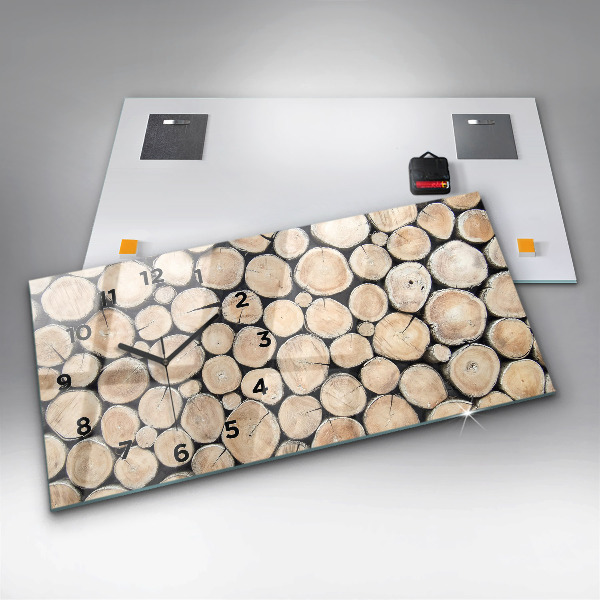 Glass wall clock rectangular Tree stumps cut down