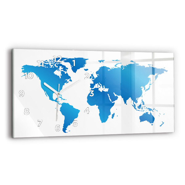 Glass wall clock rectangular World map