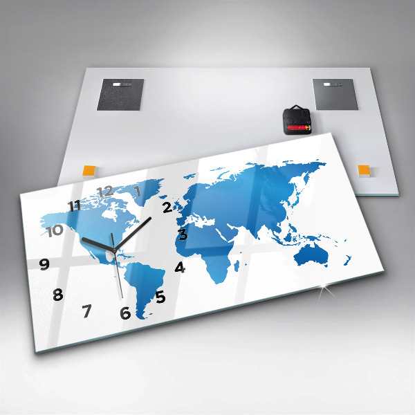 Glass wall clock rectangular World map