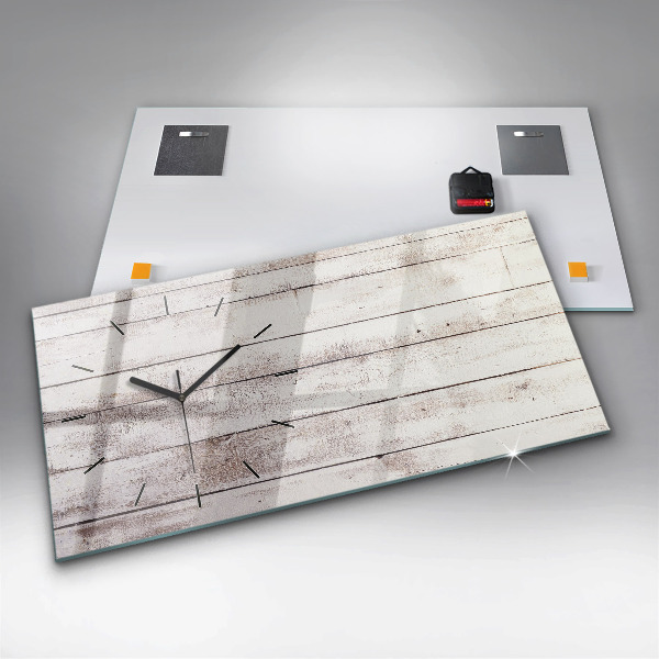 Glass wall clock rectangular Light wood planks