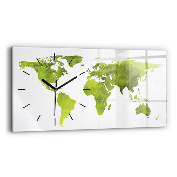 Glass wall clock rectangular Watercolor world map