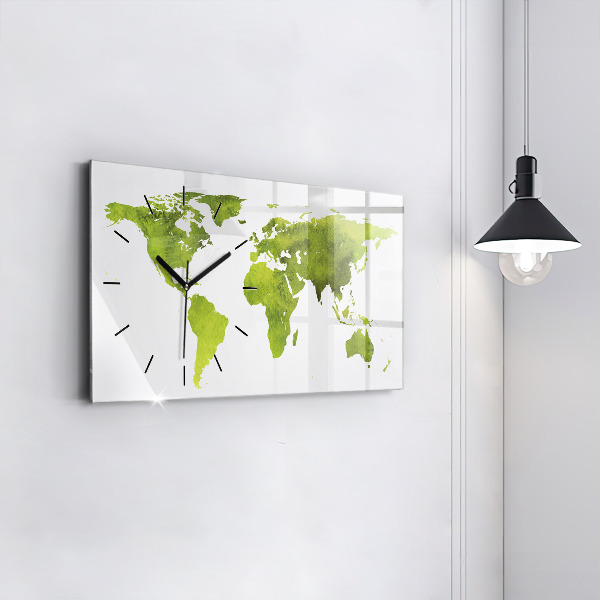 Glass wall clock rectangular Watercolor world map