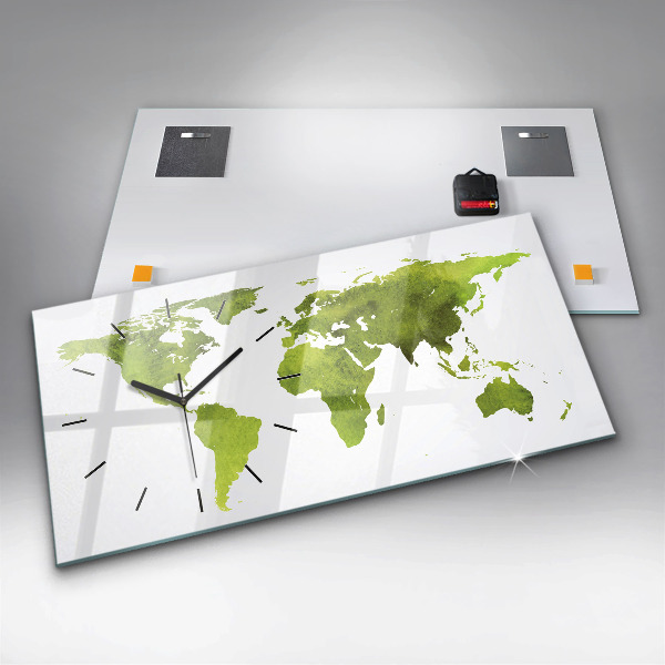 Glass wall clock rectangular Watercolor world map