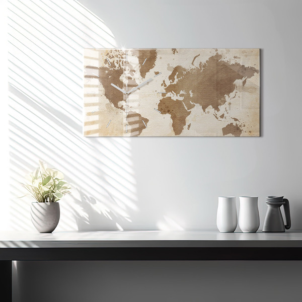 Glass wall clock rectangular Painted map of the world