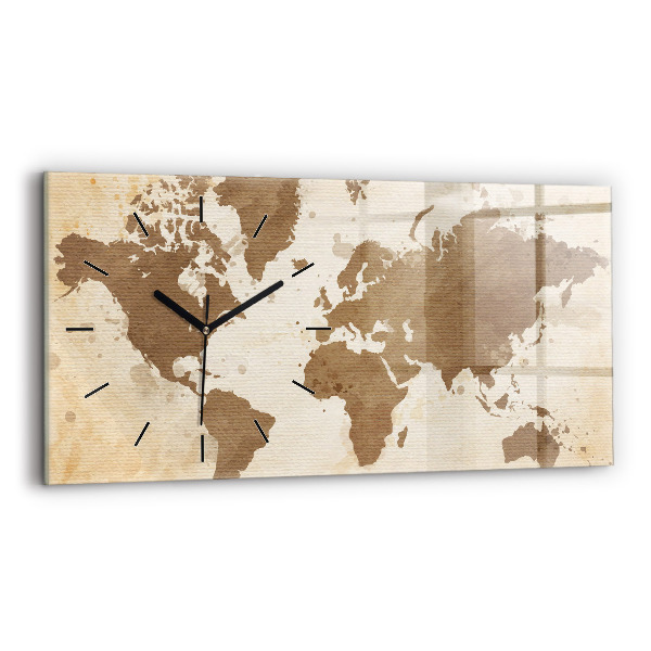Glass wall clock rectangular Painted map of the world